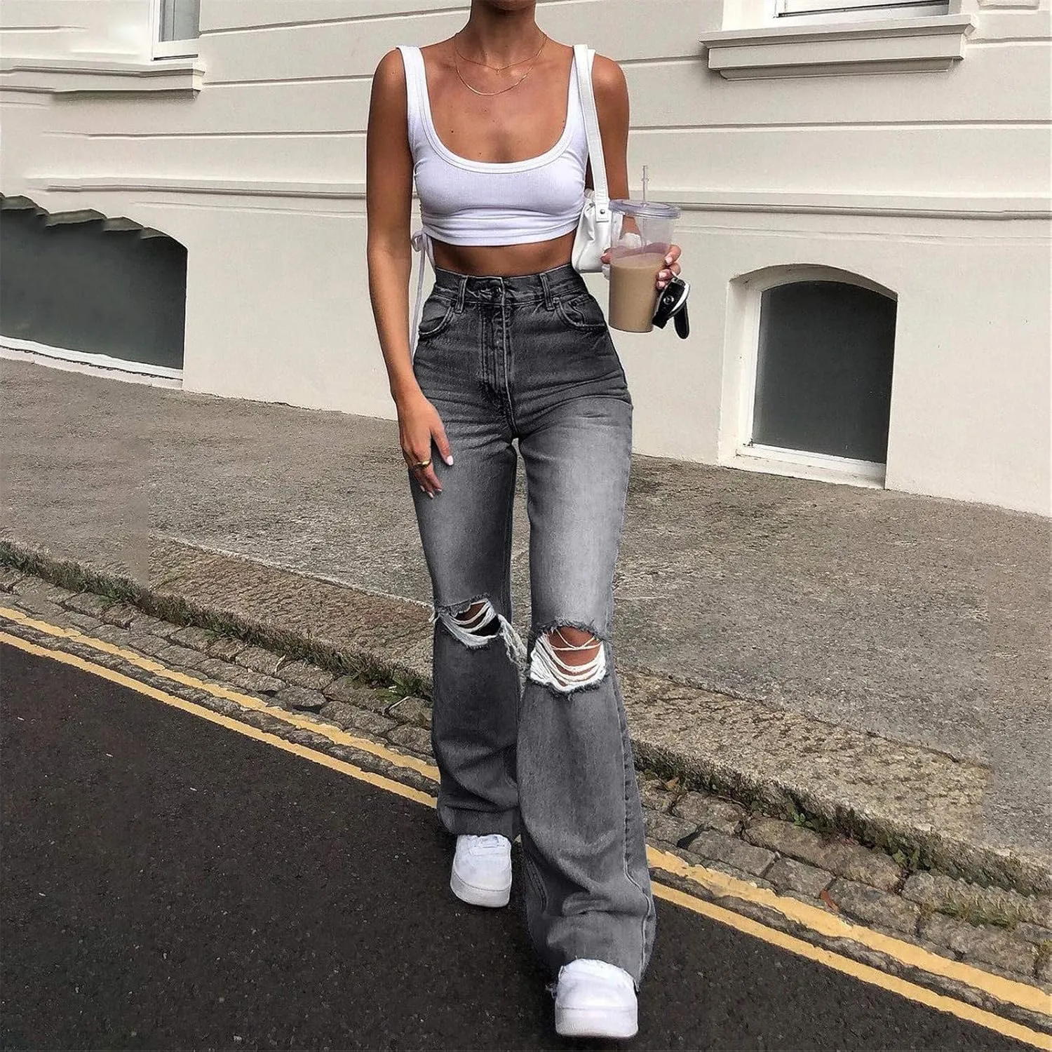 Bootcut Jeans for Women High Waisted Stretchy Flare Pants Ripped Skinny Bell Bottom Denim Pants Distressed Jeans