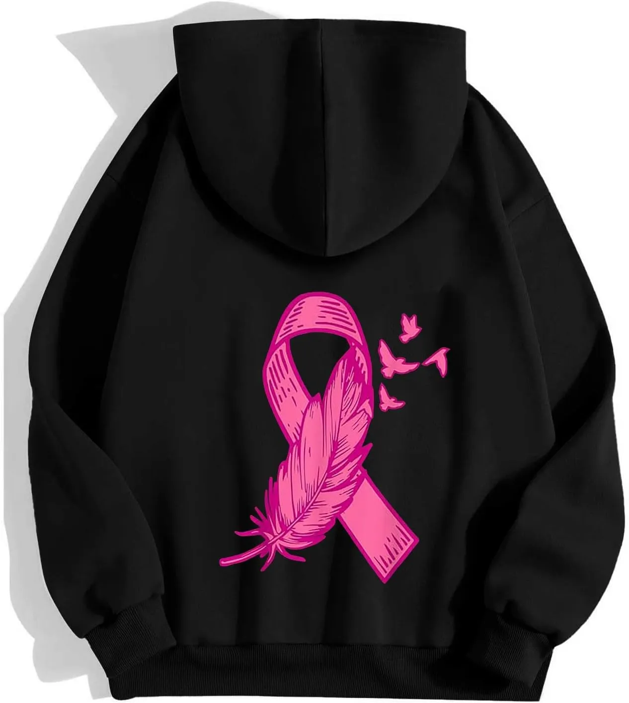 Breast Cancer Awareness Hoodies for Women Pink Ribbon Heart Graphic Sweatshirts Oversized Zip Up Hooded Tops