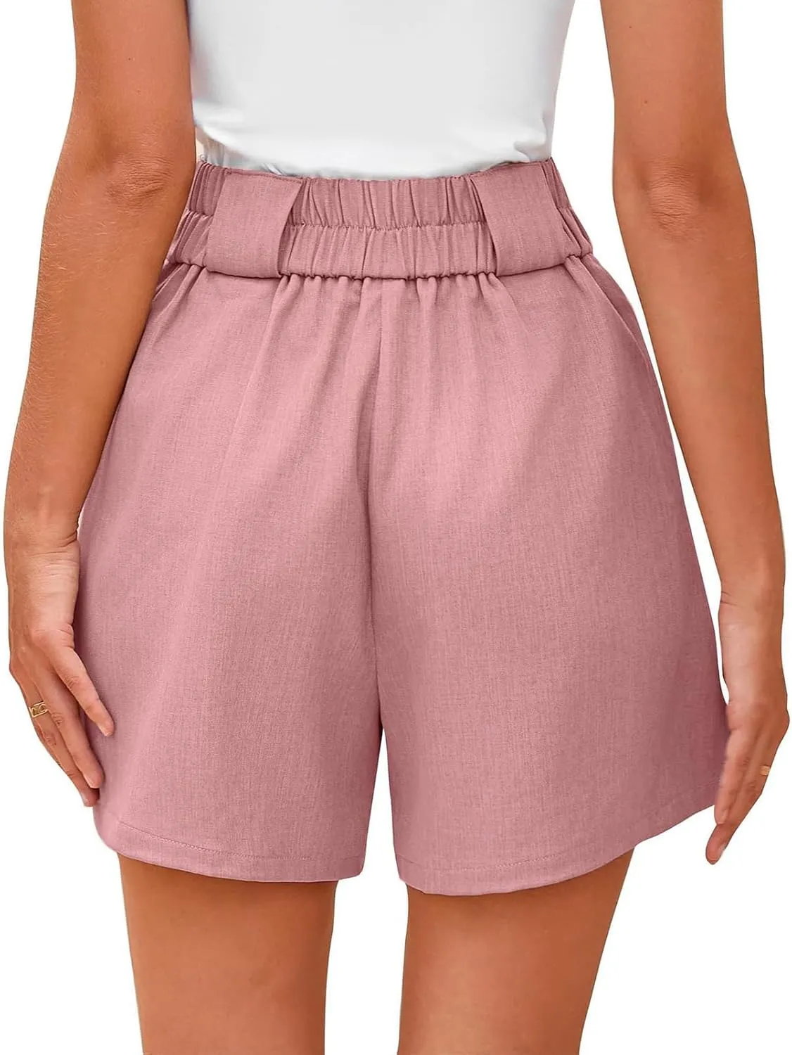 Canbebig Womens Shorts Dressy Casual Casual Elastic High Waisted Wide Leg Shorts Side Slit Business Work Shorts with Pockets
