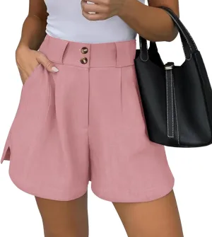 Canbebig Womens Shorts Dressy Casual Casual Elastic High Waisted Wide Leg Shorts Side Slit Business Work Shorts with Pockets