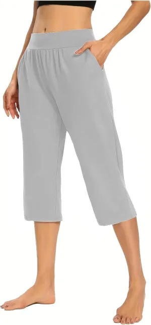 Capri Sweatpants Womens Cozy Wide Legs Cropped Pants Lounge Jogger Capri Workout Yoga Culottes Slacks Casual S