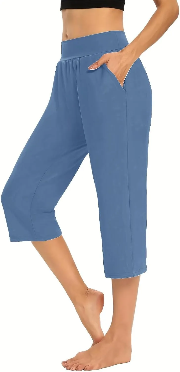 Capri Sweatpants Womens Cozy Wide Legs Cropped Pants Lounge Jogger Capri Workout Yoga Culottes Slacks Casual S
