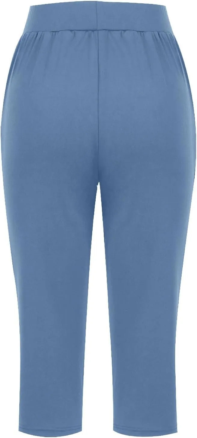 Capri Sweatpants Womens Cozy Wide Legs Cropped Pants Lounge Jogger Capri Workout Yoga Culottes Slacks Casual S