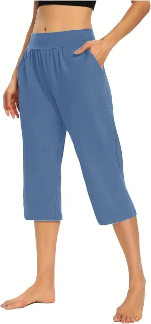 Capri Sweatpants Womens Cozy Wide Legs Cropped Pants Lounge Jogger Capri Workout Yoga Culottes Slacks Casual S