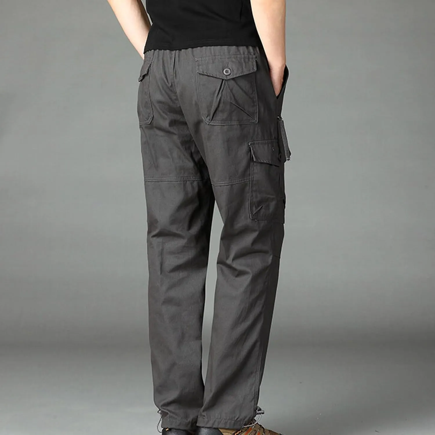 Cargo Pants for Men Baggy Multi Pockets Relaxed Fit Outdoor Hiking Pants Cotton Lightweight Drawstring Sweatpants