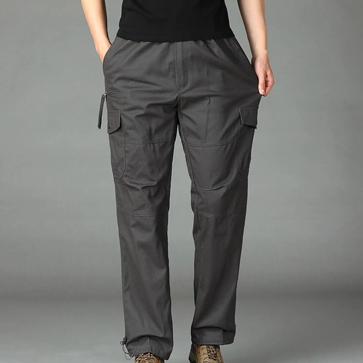 Cargo Pants for Men Baggy Multi Pockets Relaxed Fit Outdoor Hiking Pants Cotton Lightweight Drawstring Sweatpants