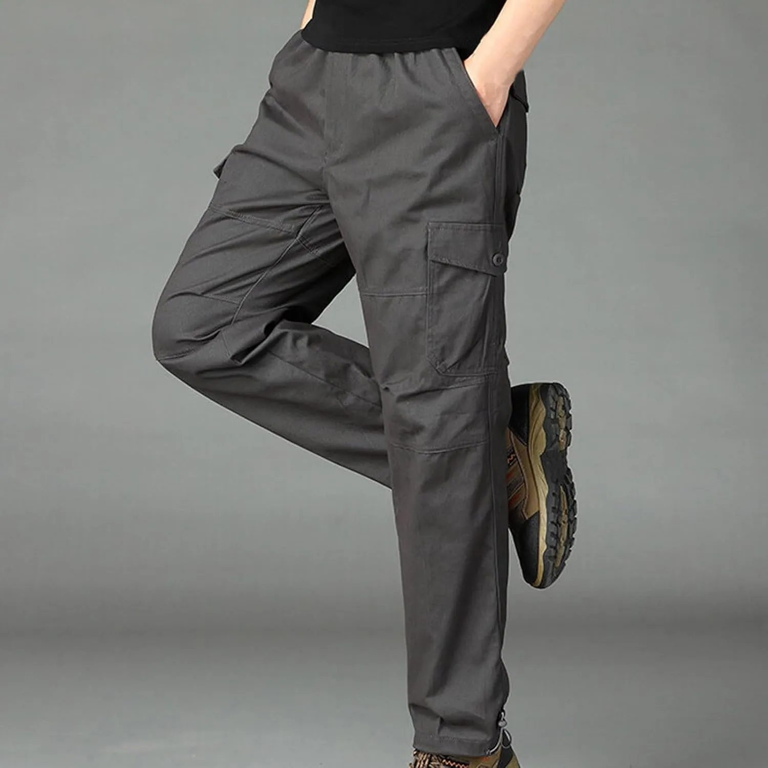 Cargo Pants for Men Baggy Multi Pockets Relaxed Fit Outdoor Hiking Pants Cotton Lightweight Drawstring Sweatpants