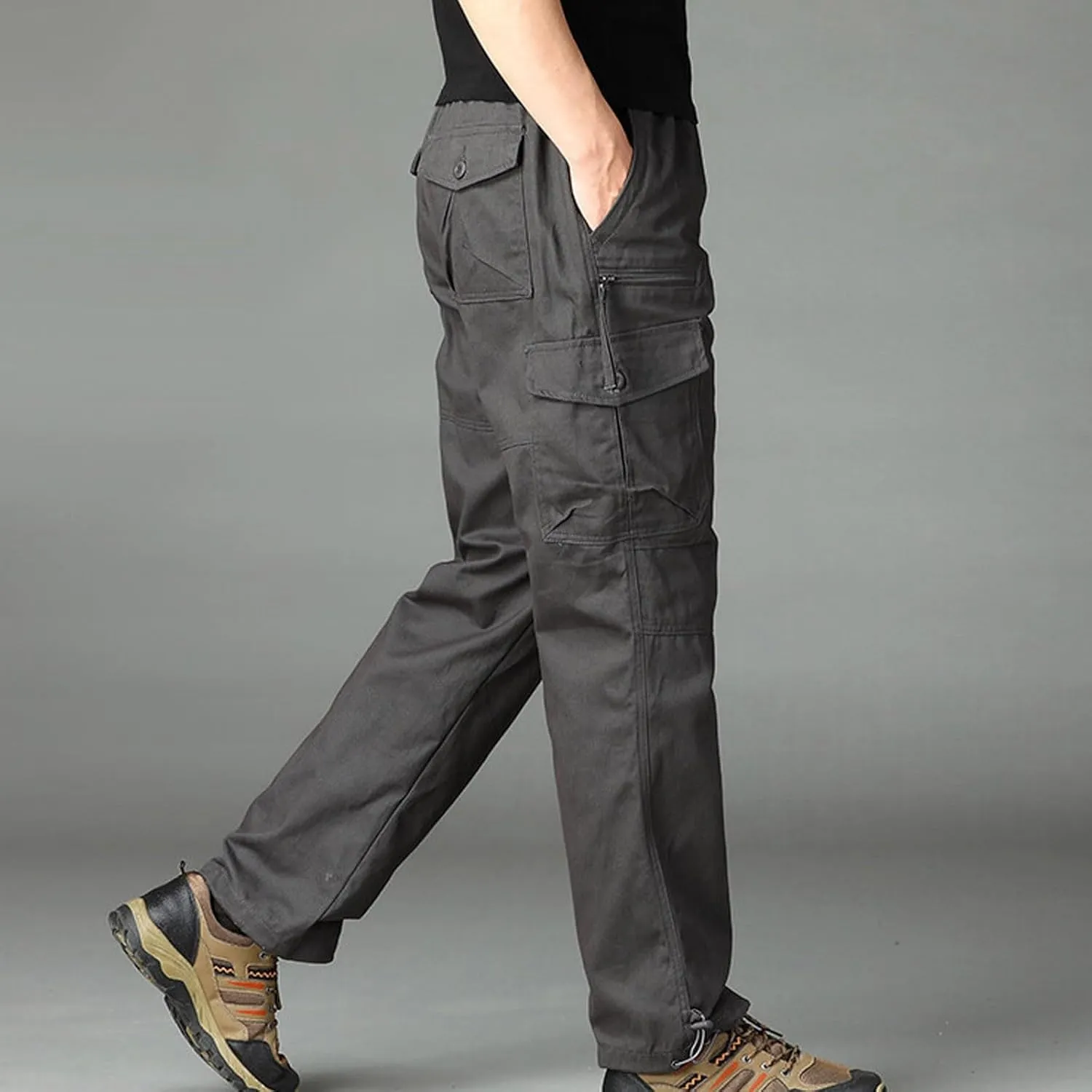 Cargo Pants for Men Baggy Multi Pockets Relaxed Fit Outdoor Hiking Pants Cotton Lightweight Drawstring Sweatpants