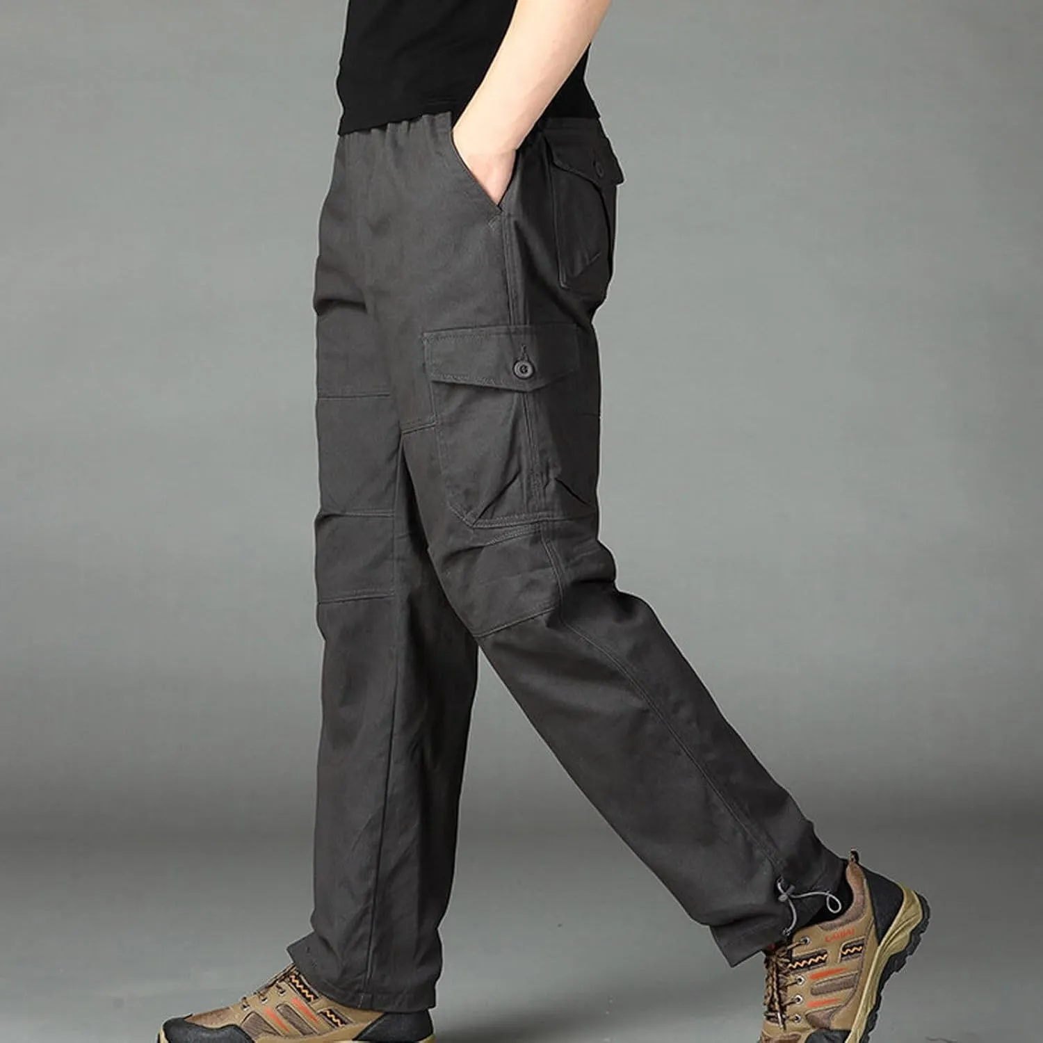 Cargo Pants for Men Baggy Multi Pockets Relaxed Fit Outdoor Hiking Pants Cotton Lightweight Drawstring Sweatpants