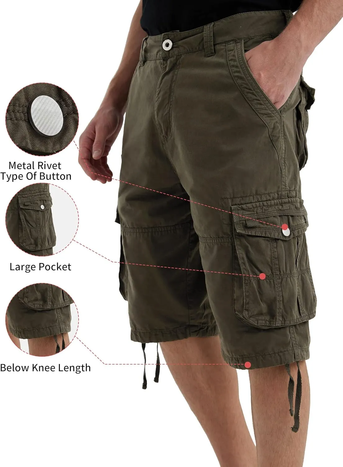 Cargo Shorts for Men Multi Pockets Mens Shorts Below Knee Casual Hiking Summer Shorts
