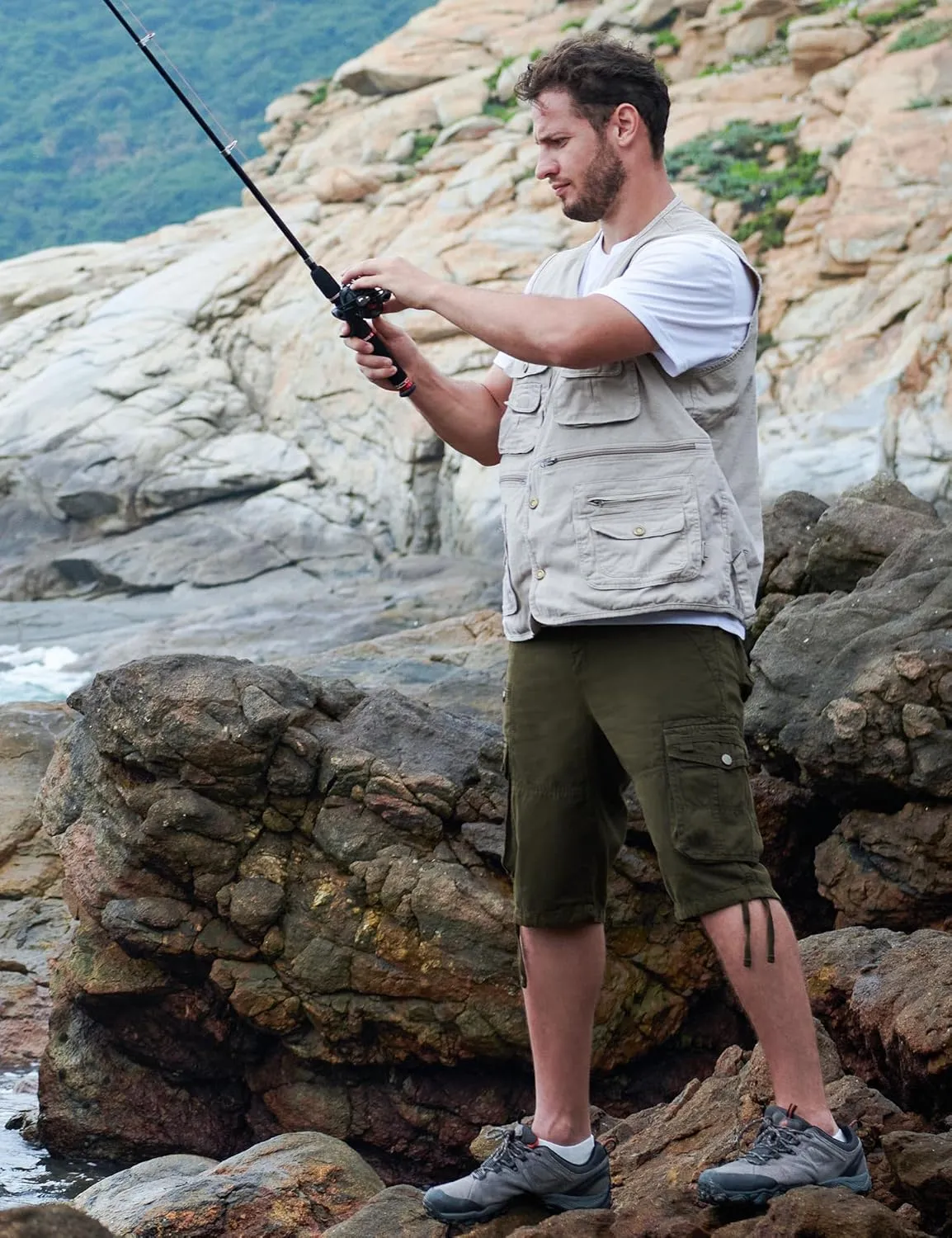 Cargo Shorts for Men Multi Pockets Mens Shorts Below Knee Casual Hiking Summer Shorts