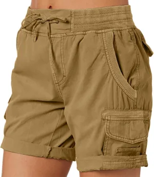 Cargo Shorts for Women Casual Summer High Waisted Chino Shorts Ribbed Elastic Waist Comfy Shorts 2024 Trendy