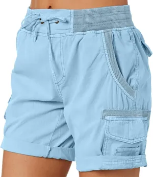 Cargo Shorts for Women Casual Summer High Waisted Chino Shorts Ribbed Elastic Waist Comfy Shorts 2024 Trendy