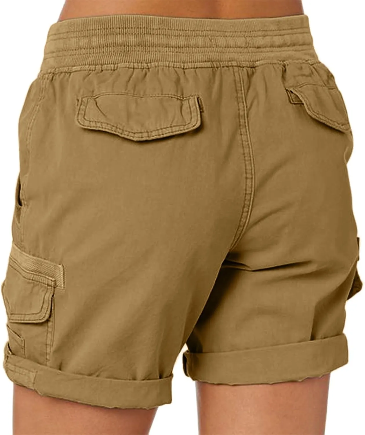 Cargo Shorts for Women Casual Summer High Waisted Chino Shorts Ribbed Elastic Waist Comfy Shorts 2024 Trendy