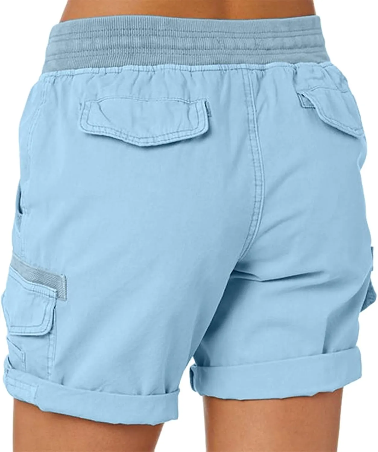 Cargo Shorts for Women Casual Summer High Waisted Chino Shorts Ribbed Elastic Waist Comfy Shorts 2024 Trendy
