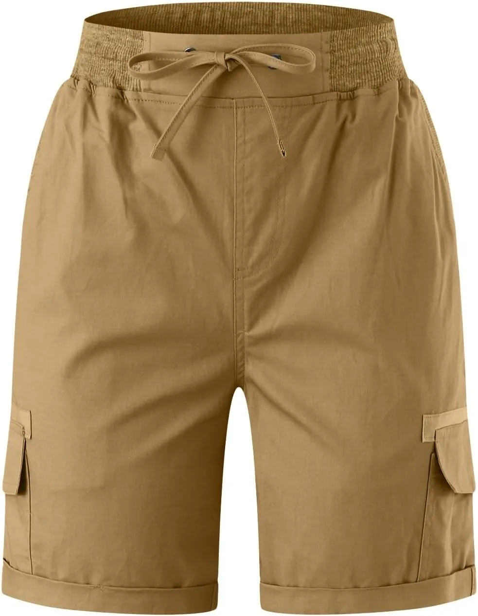 Cargo Shorts for Women Casual Summer High Waisted Chino Shorts Ribbed Elastic Waist Comfy Shorts 2024 Trendy