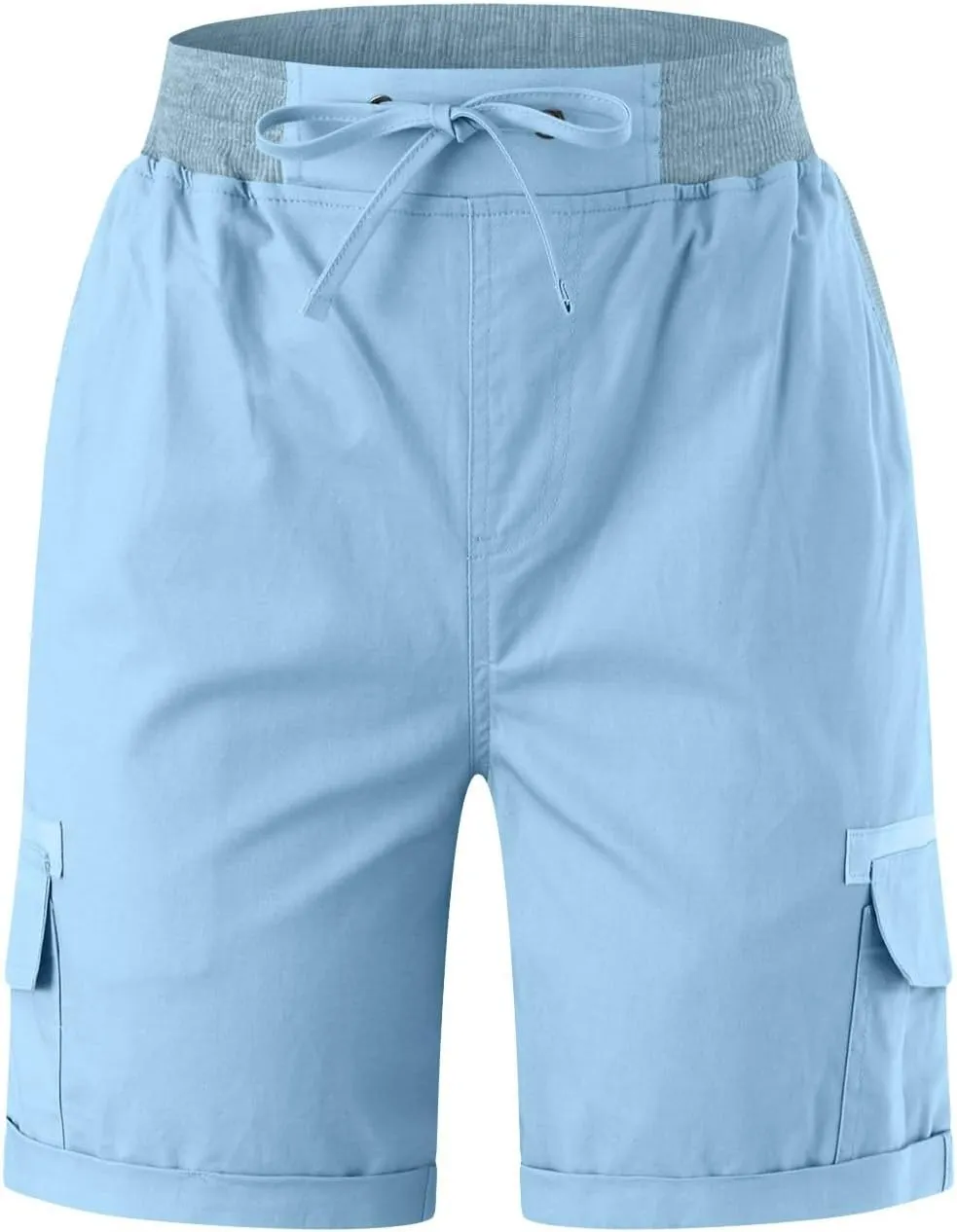 Cargo Shorts for Women Casual Summer High Waisted Chino Shorts Ribbed Elastic Waist Comfy Shorts 2024 Trendy