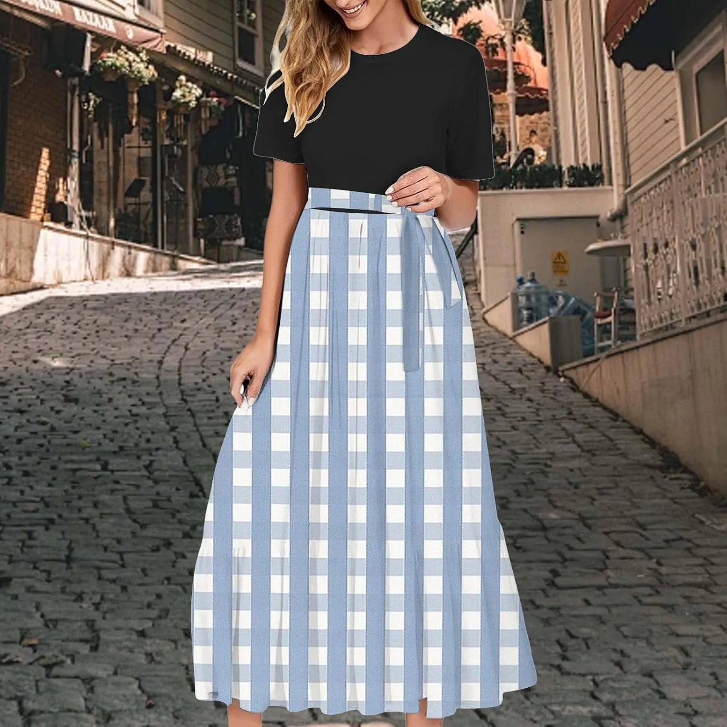 Casual Summer Dresses for Women 2025,Women's Round Neck Ruffle Sleeveless Tank Dress Loose Fit Mini Tshirt Beach Dresses