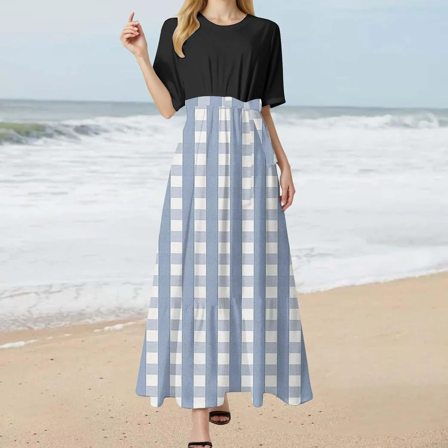 Casual Summer Dresses for Women 2025,Women's Round Neck Ruffle Sleeveless Tank Dress Loose Fit Mini Tshirt Beach Dresses