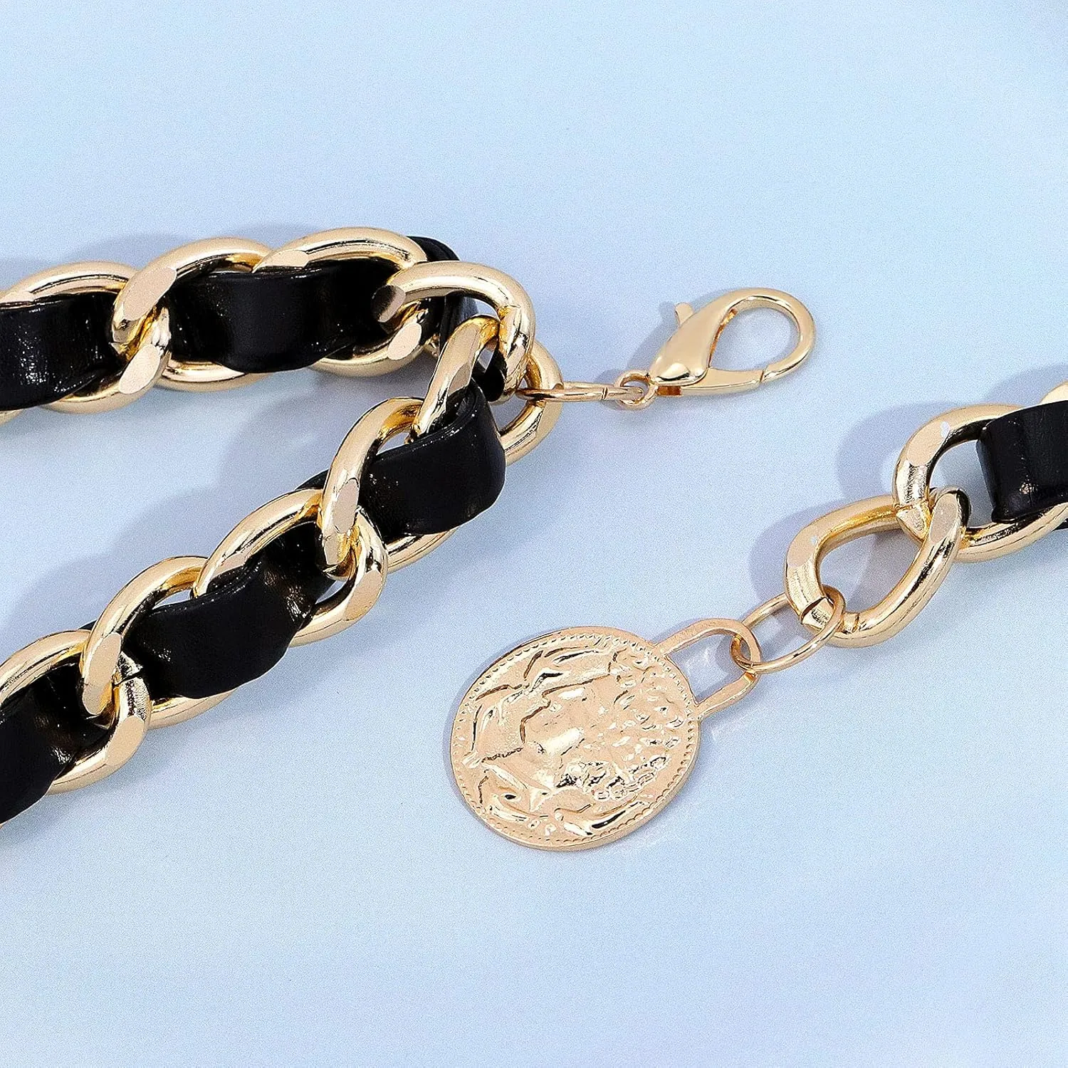 Chain Belts Leather Waist Belt for Women Layered Metal Chain Belt
