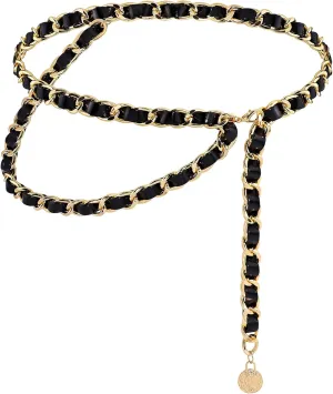 Chain Belts Leather Waist Belt for Women Layered Metal Chain Belt