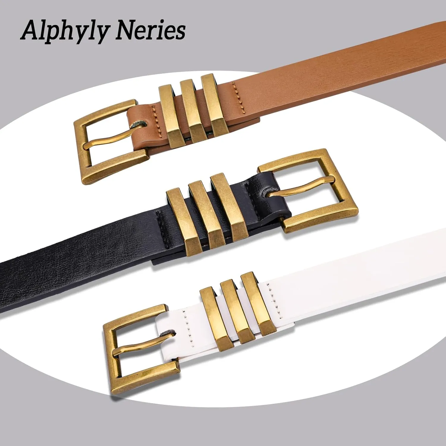 Chic Leather Belts for Women Trendy, Women’s Belts for Jeans Pants, Width 0.9” with Vintage Gold Buckle