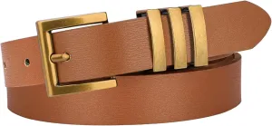 Chic Leather Belts for Women Trendy, Women’s Belts for Jeans Pants, Width 0.9” with Vintage Gold Buckle