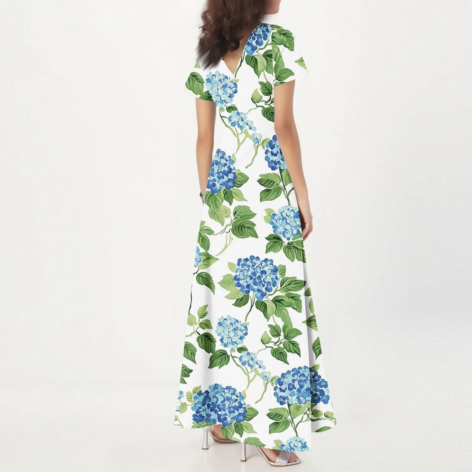 Cocktail Dresses for Women,Flowy Spring Summer Dresses for Women 2025 Wedding Guest Elegant Floral Maxi Dress Short Sleeve