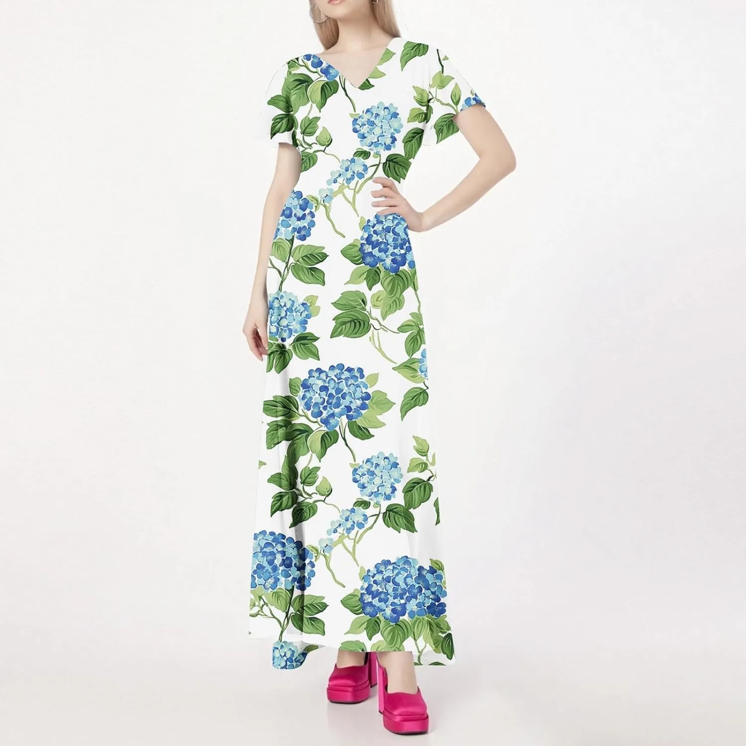 Cocktail Dresses for Women,Flowy Spring Summer Dresses for Women 2025 Wedding Guest Elegant Floral Maxi Dress Short Sleeve