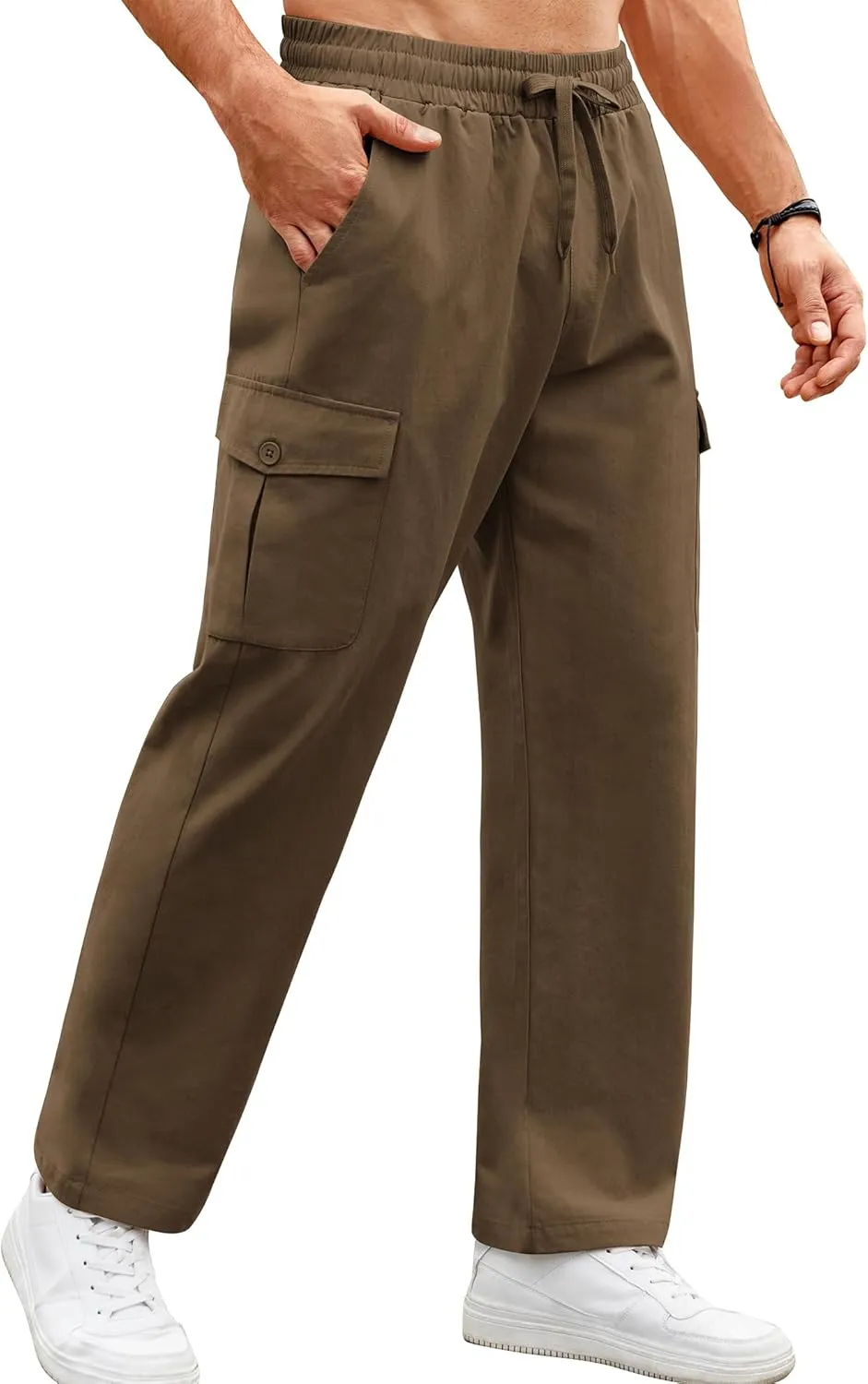 COOFANDY Mens Casual Cargo Pants Relaxed Fit Outdoor Hiking Pants Cotton Drawstring Sweatpants with Pockets