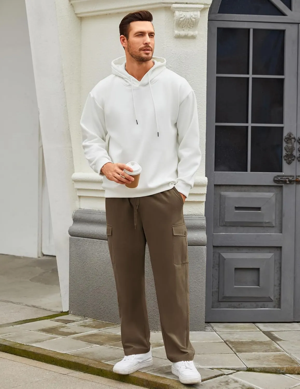 COOFANDY Mens Casual Cargo Pants Relaxed Fit Outdoor Hiking Pants Cotton Drawstring Sweatpants with Pockets