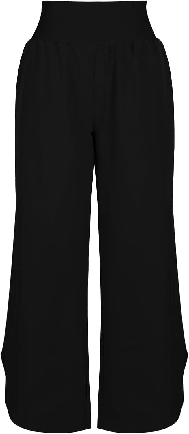 Crop Palazzo Pants for Women 2025 Summer Wide Leg Capris Yoga Pants Side Slit High Waist Capri Pants with Pockets