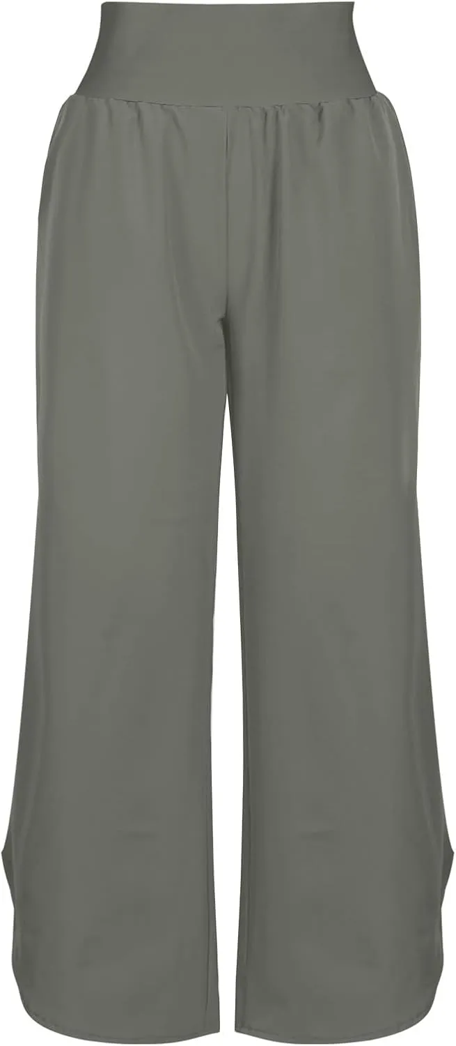 Crop Palazzo Pants for Women 2025 Summer Wide Leg Capris Yoga Pants Side Slit High Waist Capri Pants with Pockets