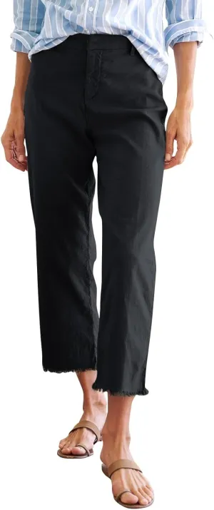 Cropped Linen Pants Women Straight Leg Pull On Work Pants Business Casual High Waisted Dress Pants Office Ankle Pants