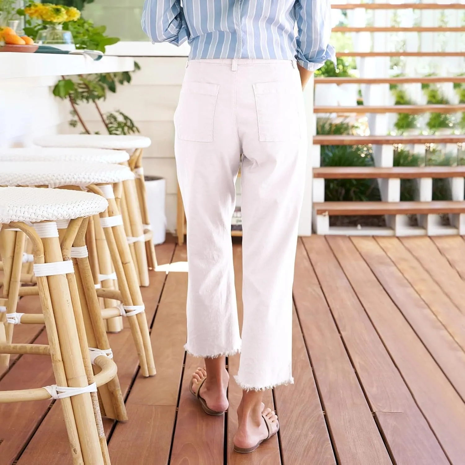 Cropped Linen Pants Women Straight Leg Pull On Work Pants Business Casual High Waisted Dress Pants Office Ankle Pants