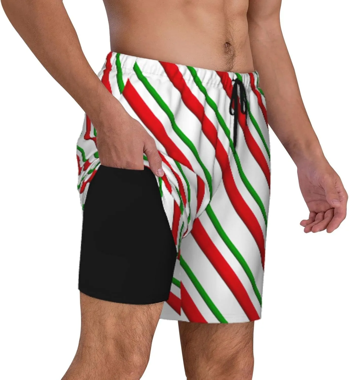 DKJlitter Men's 2 in 1 Swim Trunks, Fitness Running Shorts, Quick Dry Stretch Swim Shorts Beach Shorts for Summer