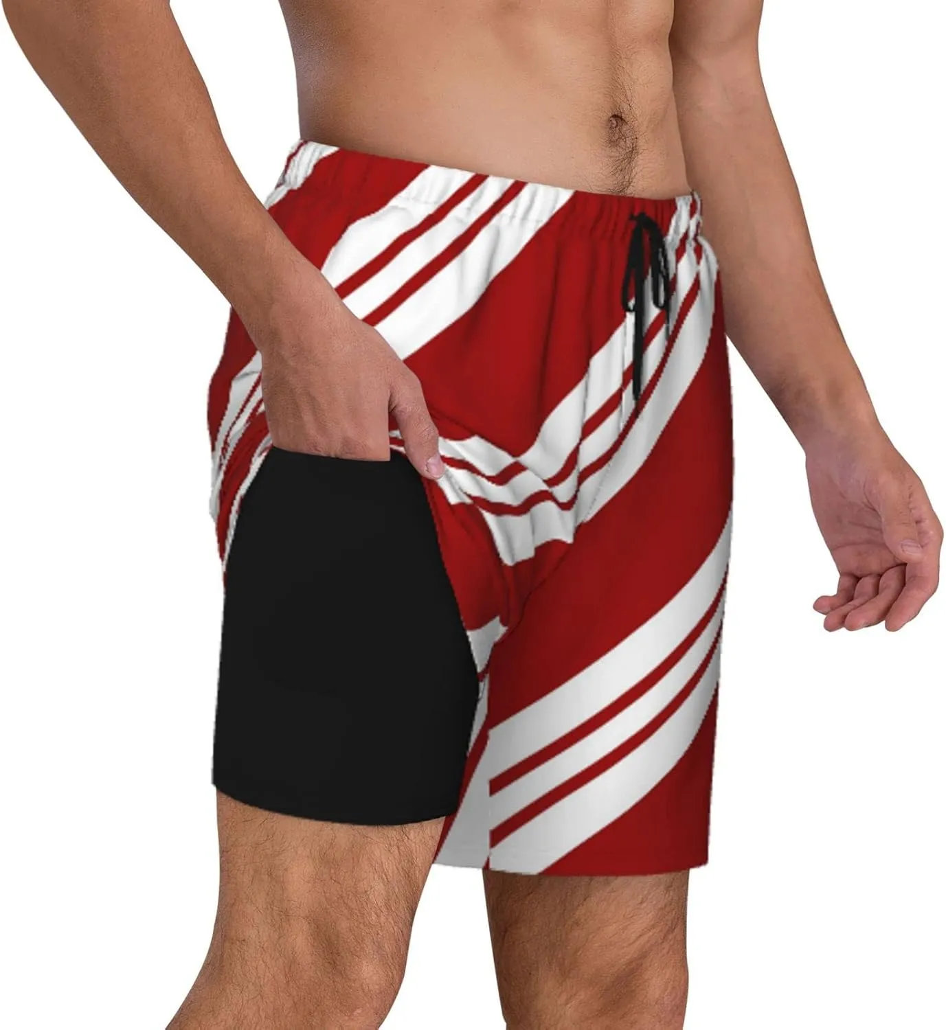 DKJlitter Men's 2 in 1 Swim Trunks, Fitness Running Shorts, Quick Dry Stretch Swim Shorts Beach Shorts for Summer