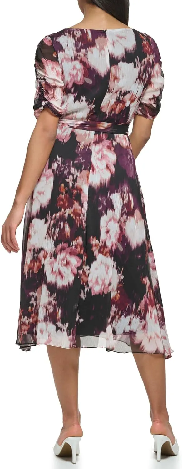 DKNY womens 3/4th Sleeve Faux Wrap Dress