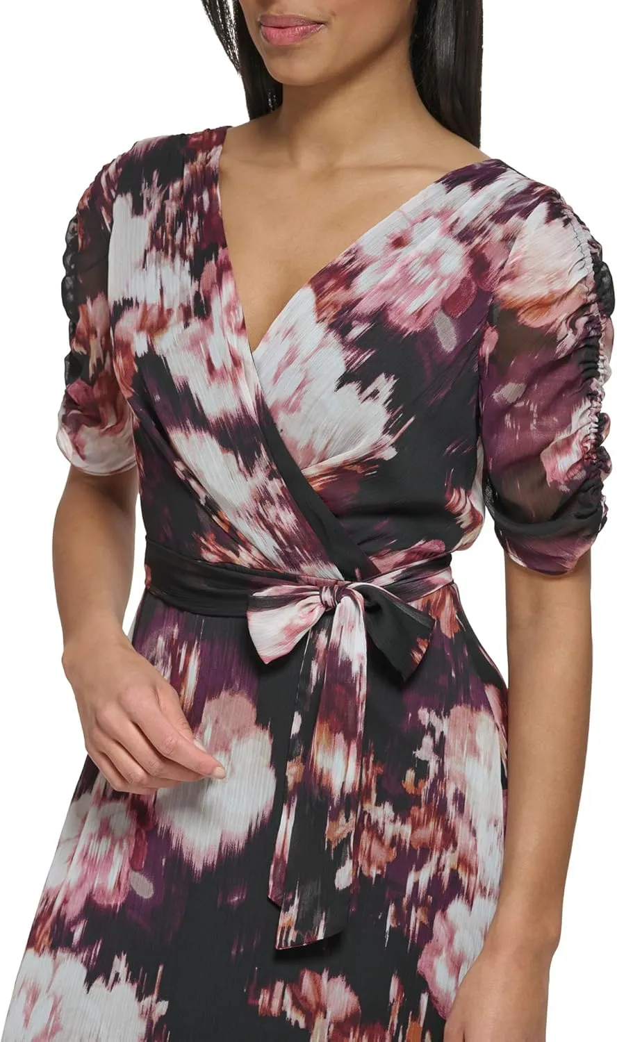 DKNY womens 3/4th Sleeve Faux Wrap Dress