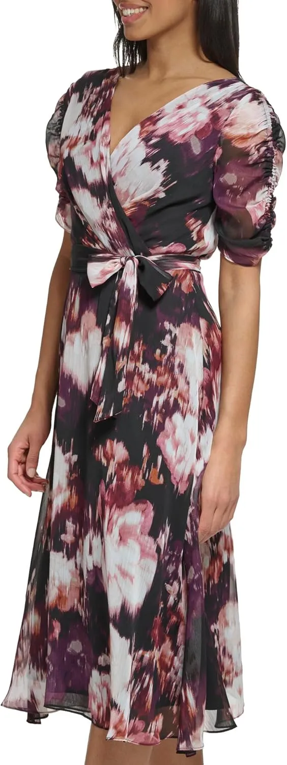 DKNY womens 3/4th Sleeve Faux Wrap Dress