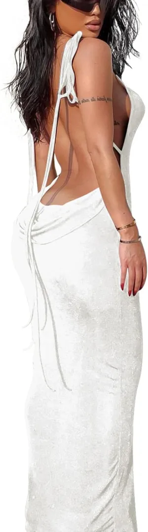 Doweha Women Backless Cowl Neck Cocktail Dress Halter Slip Long Semi Formal Party Wedding Guest 2025 Spring Summer Maxi Dress