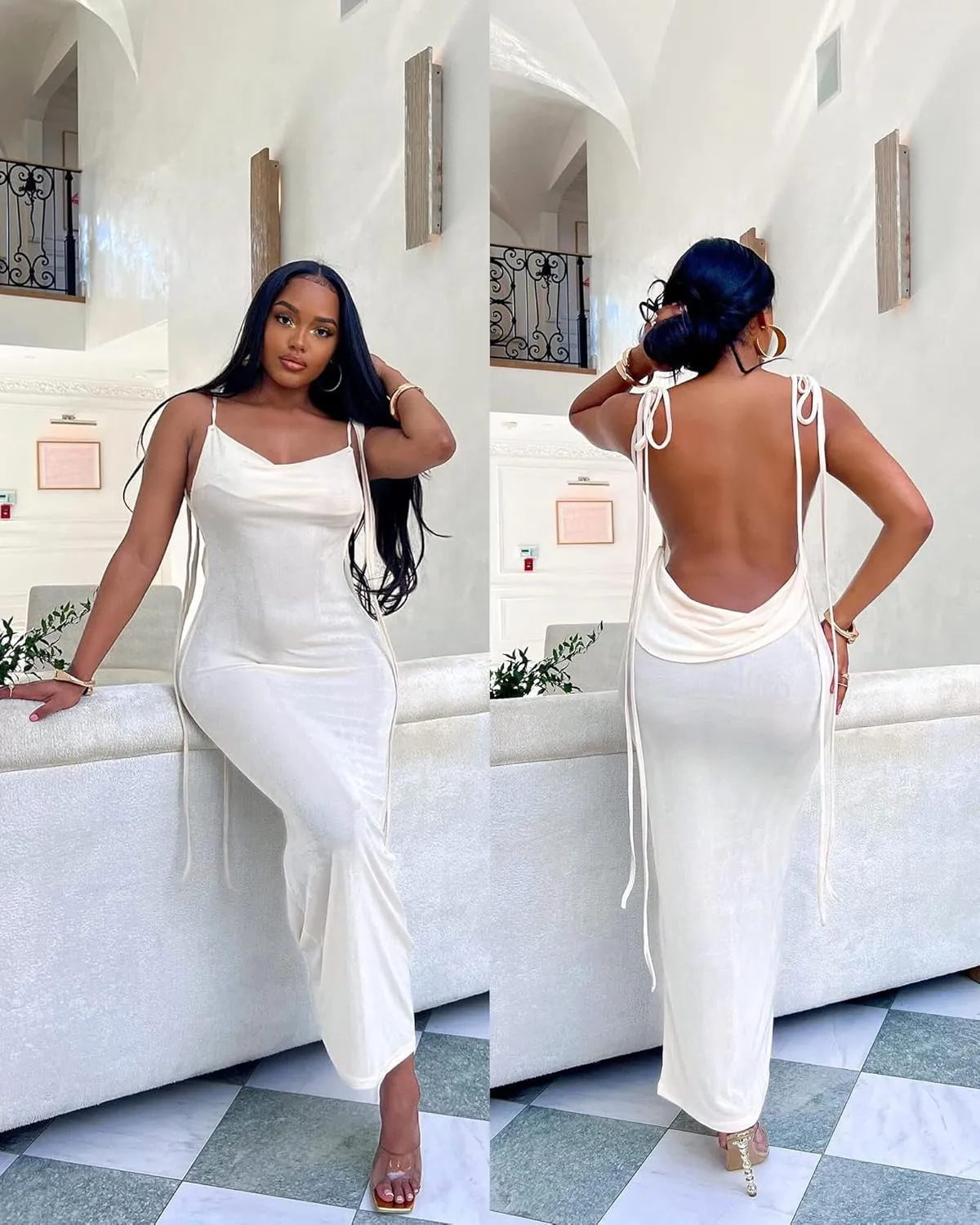 Doweha Women Backless Cowl Neck Cocktail Dress Halter Slip Long Semi Formal Party Wedding Guest 2025 Spring Summer Maxi Dress