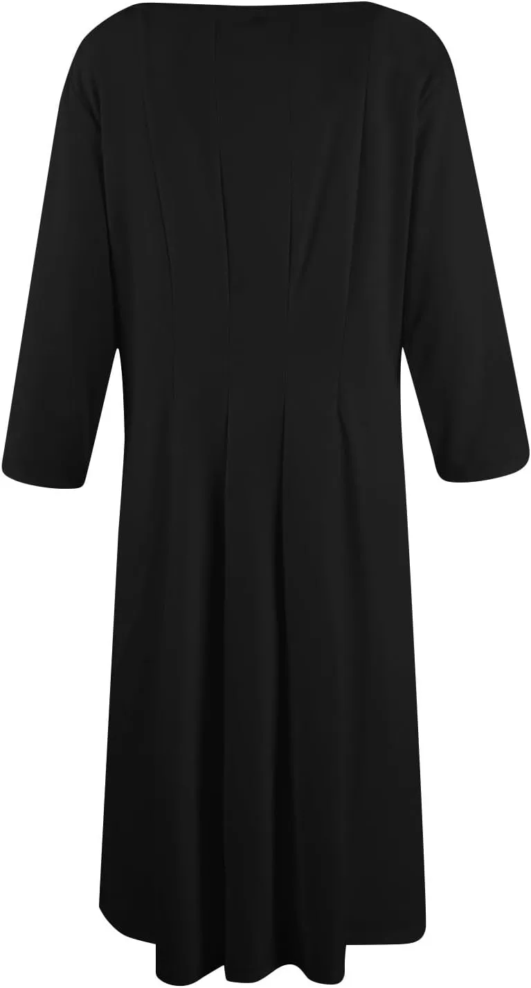 Dress for Women 3/4 Sleeve Spring Wrap Dress Solid Plain Ruched Midi Dresses Summer Crewneck Flowy Dresses with Pocket