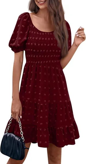 Dresses for Women 2025 Summer Beach Vacation Clothes Spring Short Sleeve U Collar Casual Sundresses