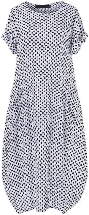 Dresses for Women Summer Dot Printed Short Sleeve Crewneck Sundress Plus Size Loose Fit Maxi Dress 2025