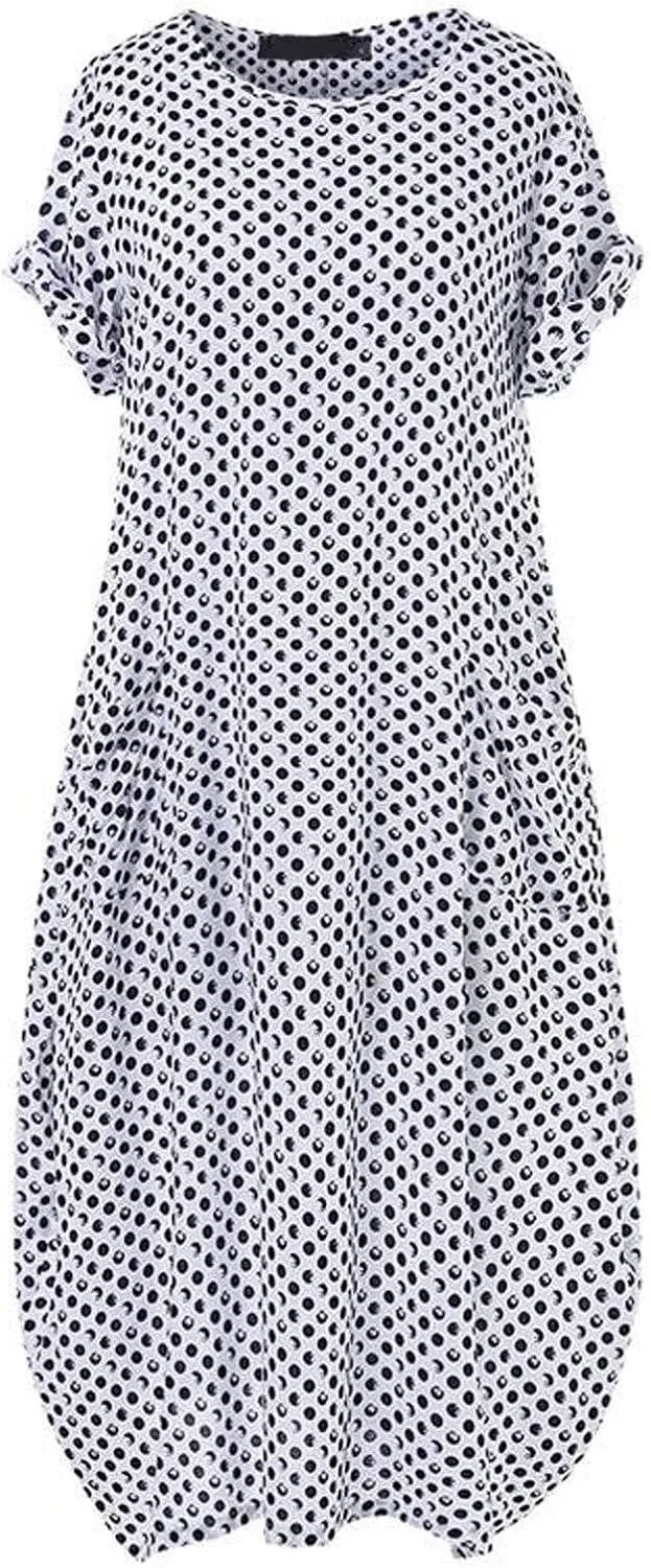 Dresses for Women Summer Dot Printed Short Sleeve Crewneck Sundress Plus Size Loose Fit Maxi Dress 2025