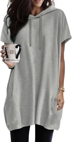 Dresses for Women Summer Short Sleeve Tops Dress T Shirts Hoodie Dress Plus Size Long Tshirt Dresses Sundress