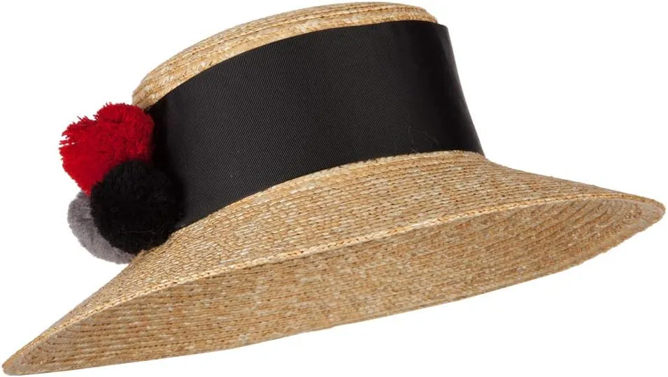 e4Hats.com Women's Straw Wide Band with Pom Pom Accented Boater Hat