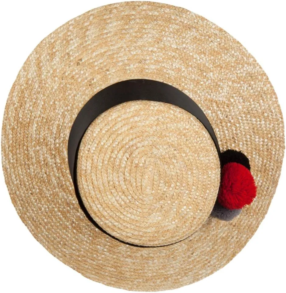 e4Hats.com Women's Straw Wide Band with Pom Pom Accented Boater Hat