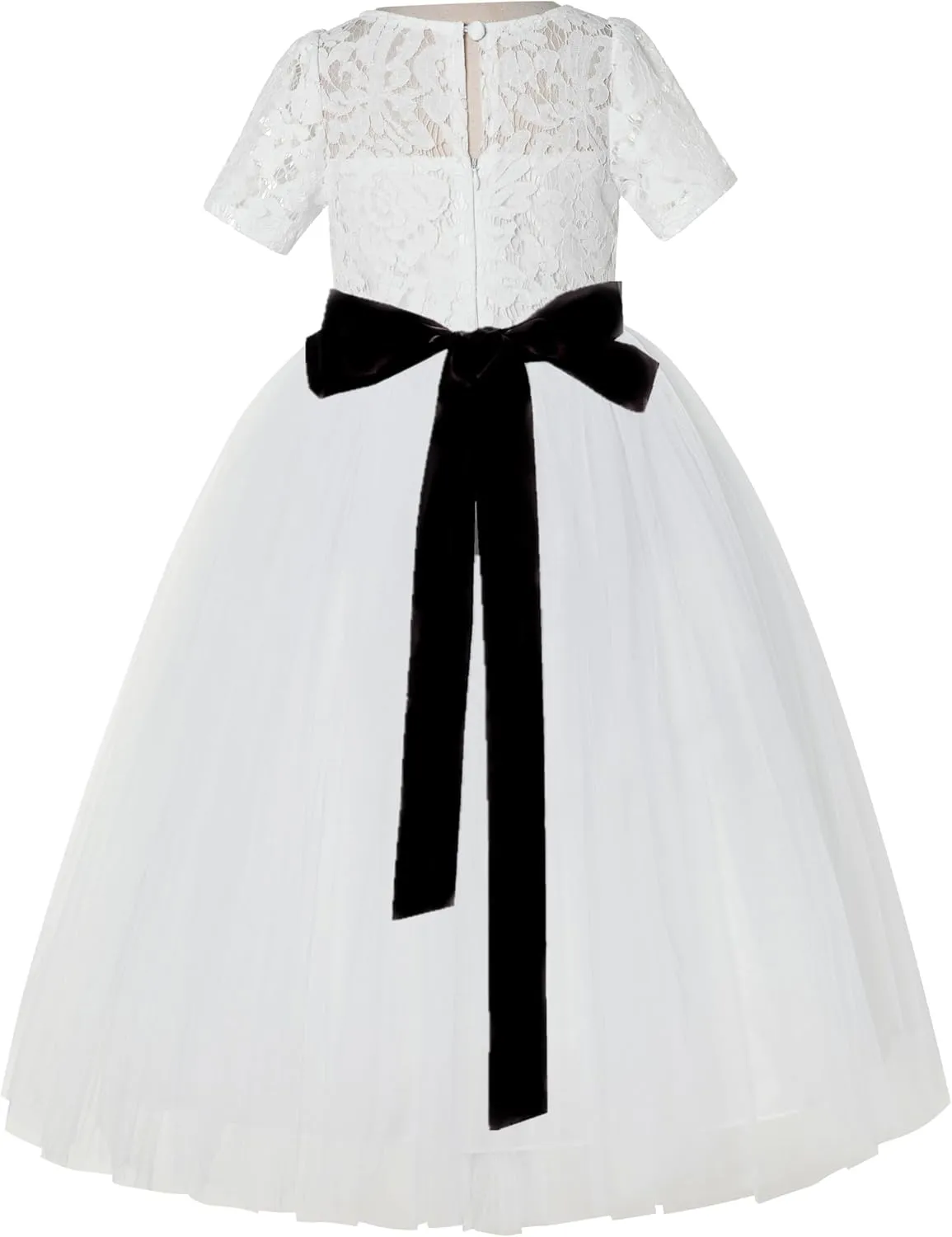 Floral Lace Tulle Flower Girl Dresses with Sleeves for Bridesmaid LG2R3